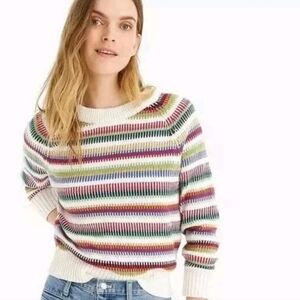 The Reeds x J Crew Twist On Rainbow Striped Crewneck Sweater S Ivory